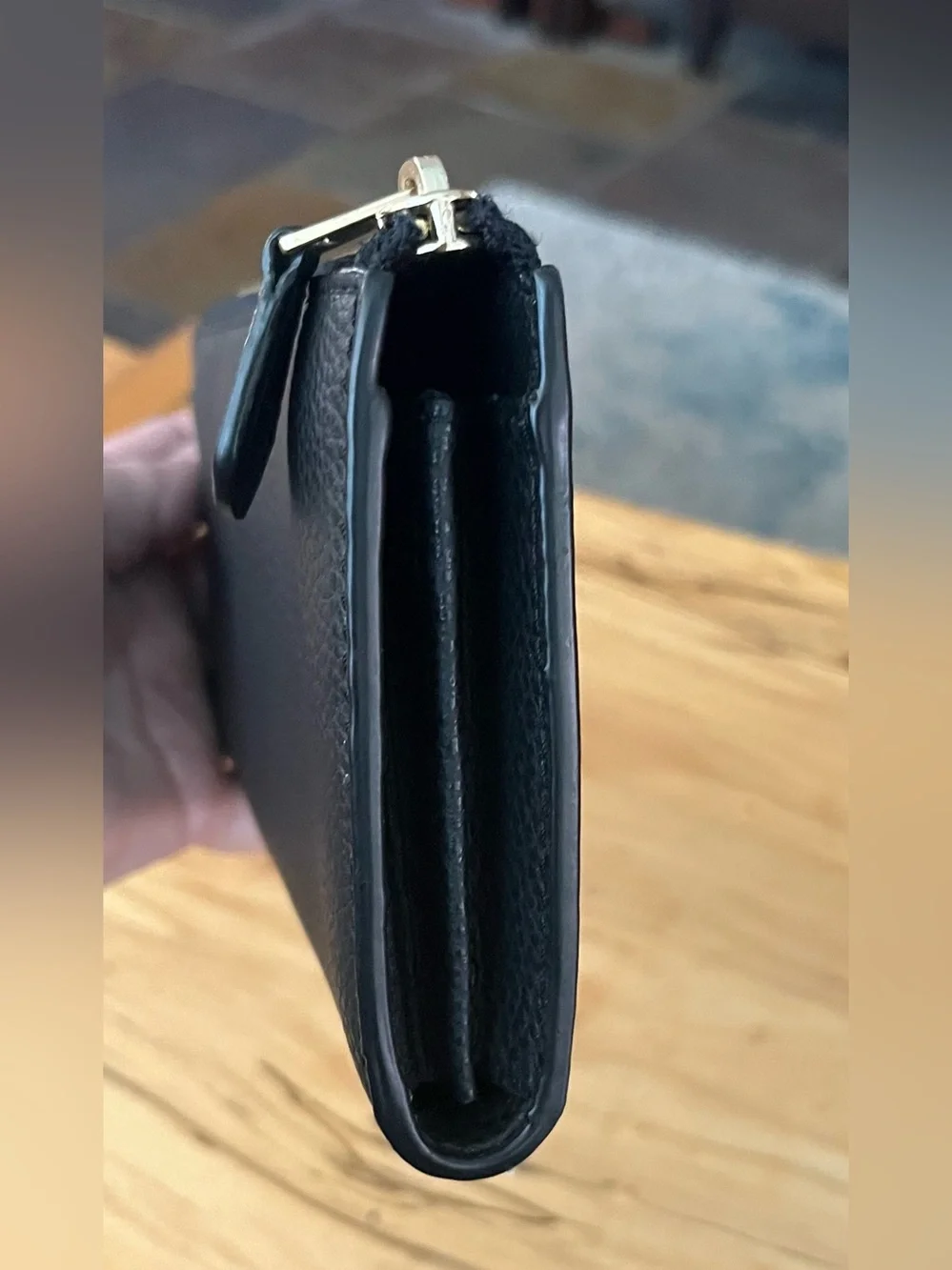 Coach Black Pebbled Leather 3/4 Zip around Wallet